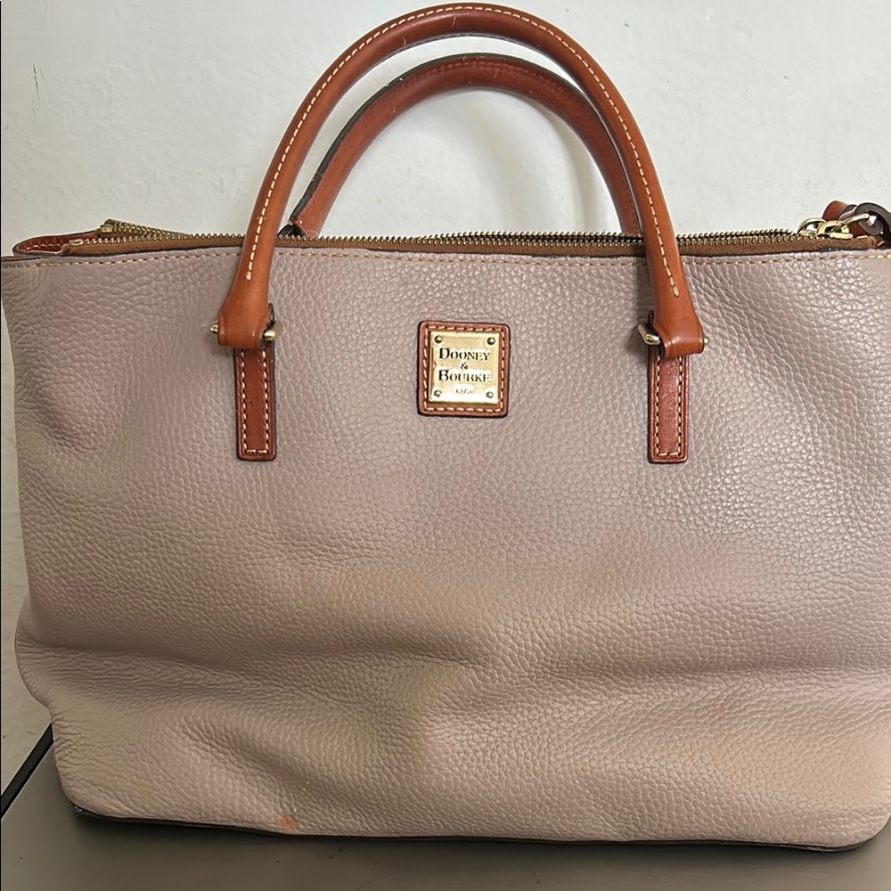 Dooney & Bourke Grey and Brown Satchel with Leather Handles